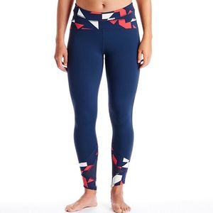 Oiselle Sz 6 Womens "Window Tight" Blue Multi Geometric Athletic Zip Leggings